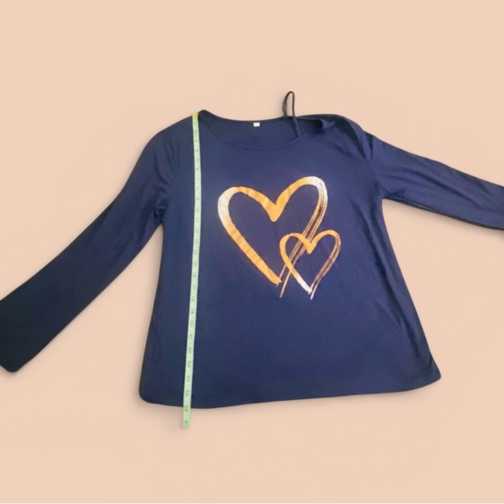 Women’s Navy Long-Sleeve Top with Gold Heart Graphic
